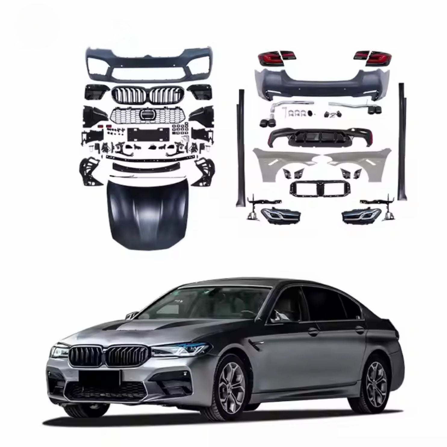 2021 M5 G30 LCI Bodykit Front Bumper Rear Bumper Diffuser Side Skirt Hood for BMW 5 Series F10