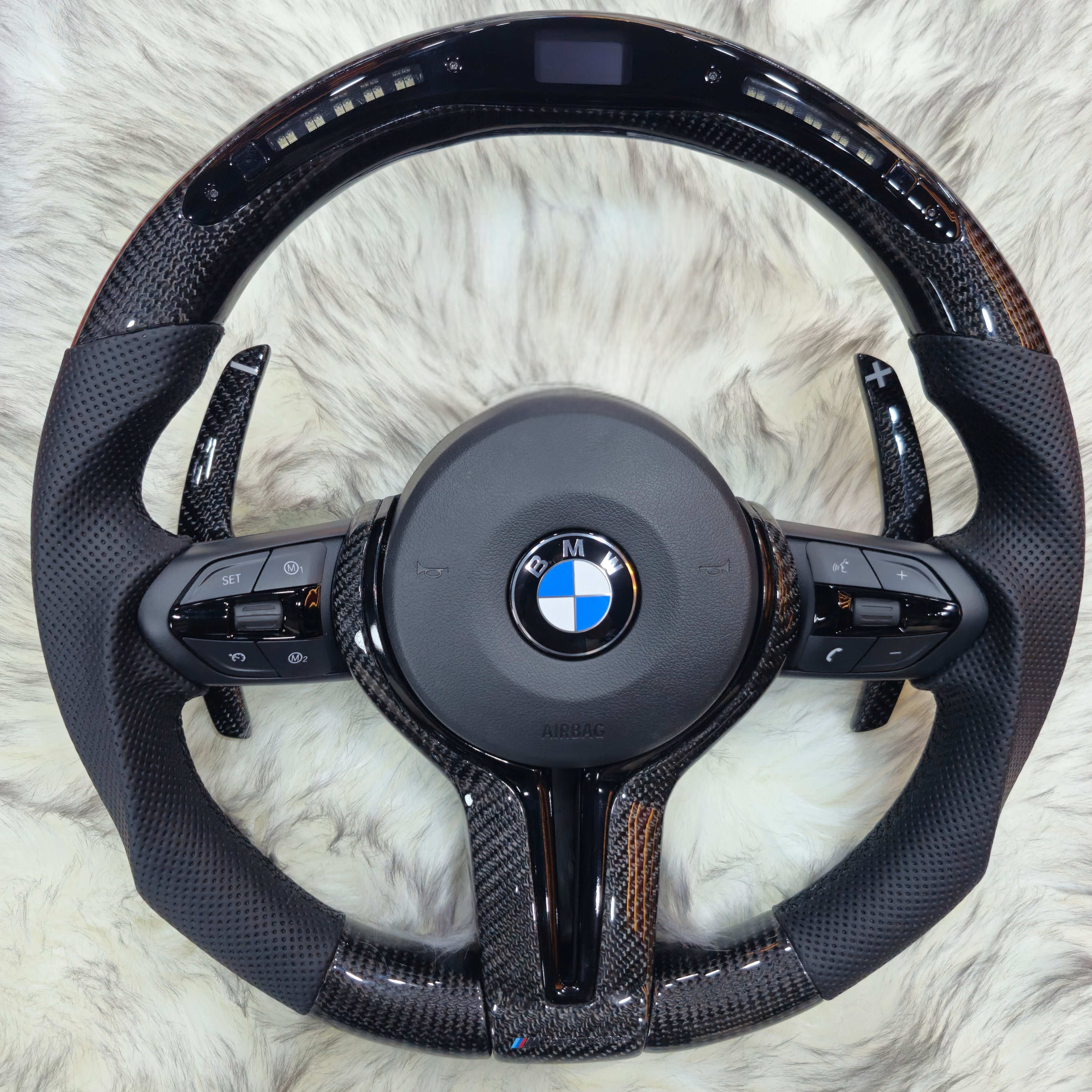 Bottom Round Carbon  Steering Wheel  with Led for BMW F series