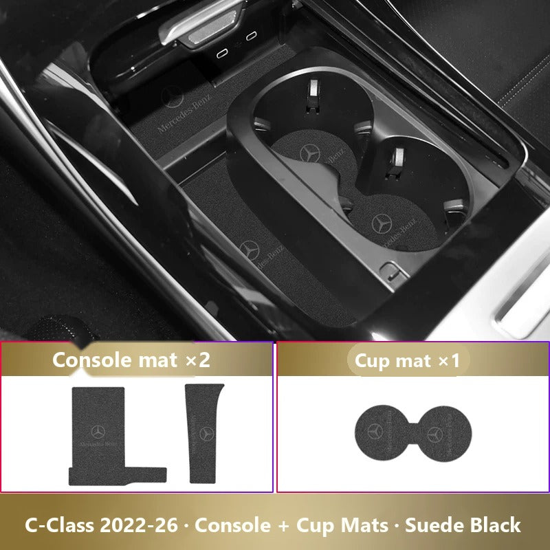 Mercedes-Benz leather console and cup holder mats