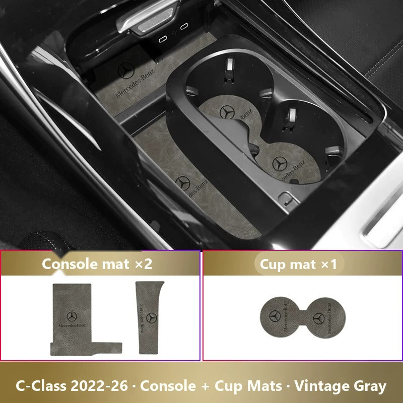 Mercedes-Benz leather console and cup holder mats