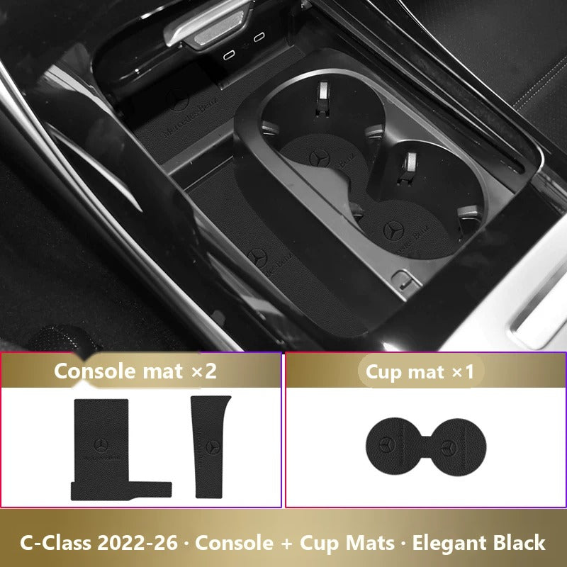 Mercedes-Benz leather console and cup holder mats