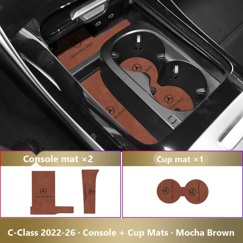 Mercedes-Benz leather console and cup holder mats