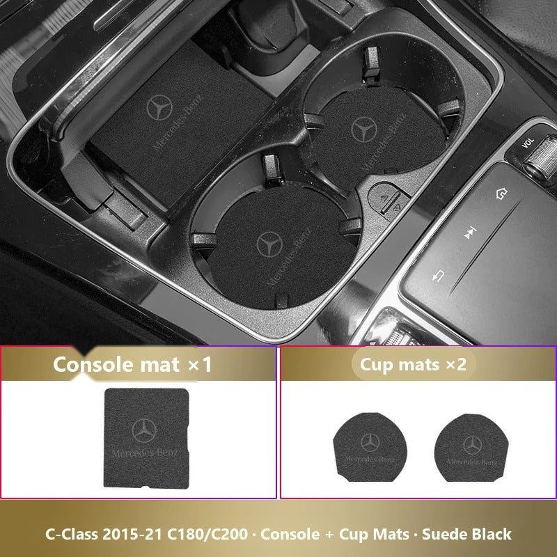 Mercedes-Benz leather console and cup holder mats