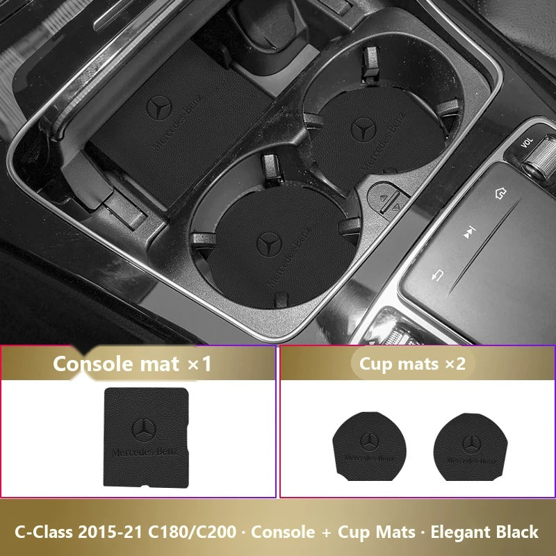 Mercedes-Benz leather console and cup holder mats