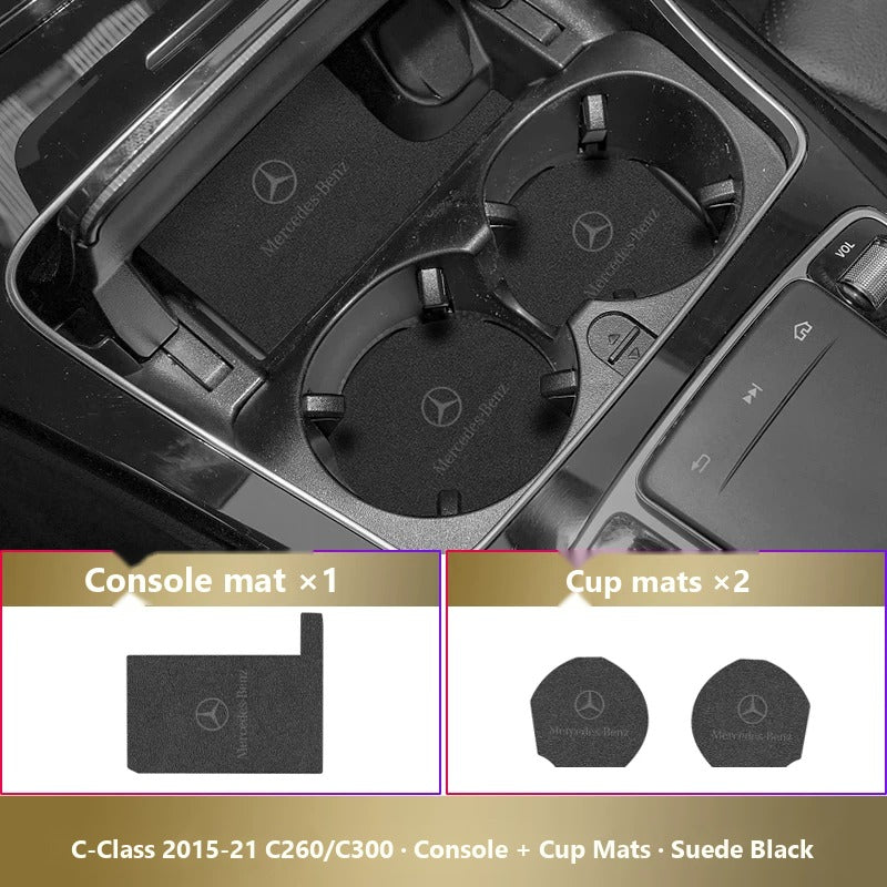 Mercedes-Benz leather console and cup holder mats