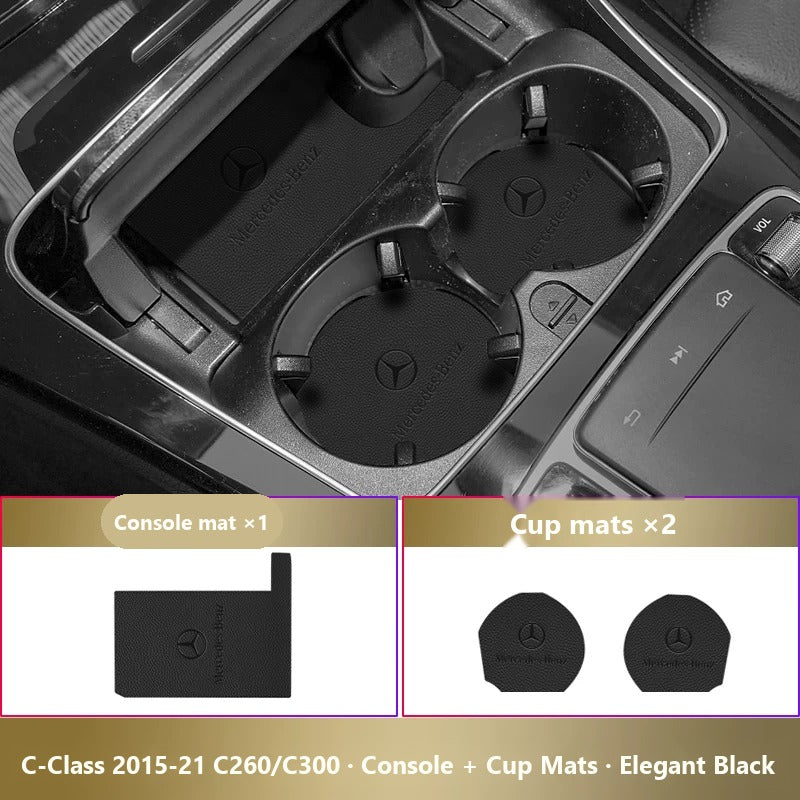 Mercedes-Benz leather console and cup holder mats