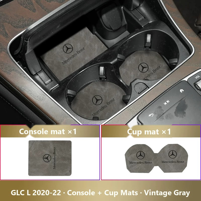 Mercedes-Benz leather console and cup holder mats
