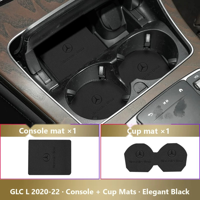 Mercedes-Benz leather console and cup holder mats