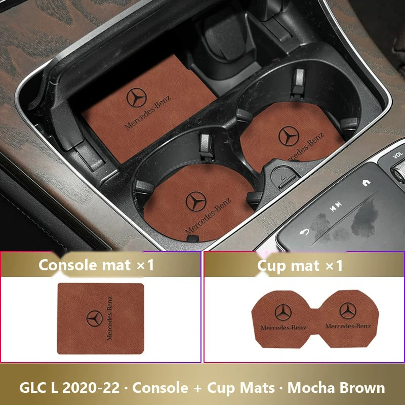 Mercedes-Benz leather console and cup holder mats