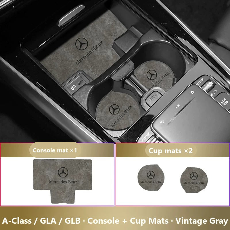 Mercedes-Benz leather console and cup holder mats