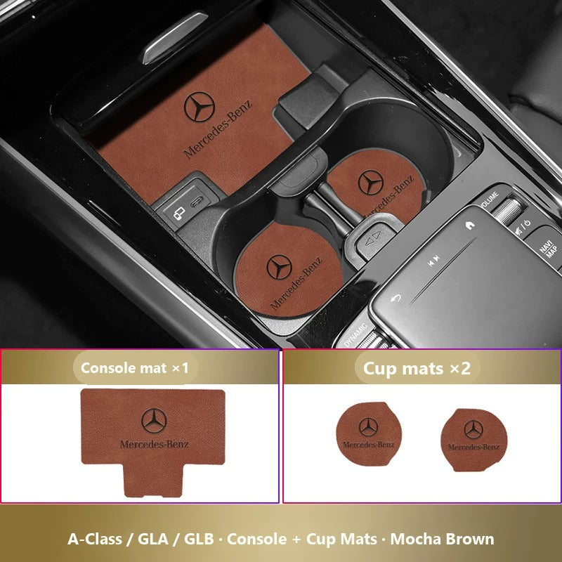 Mercedes-Benz leather console and cup holder mats