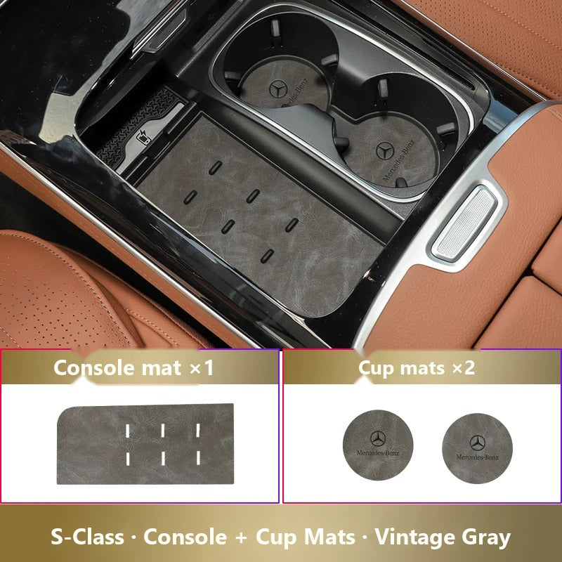 Mercedes-Benz leather console and cup holder mats