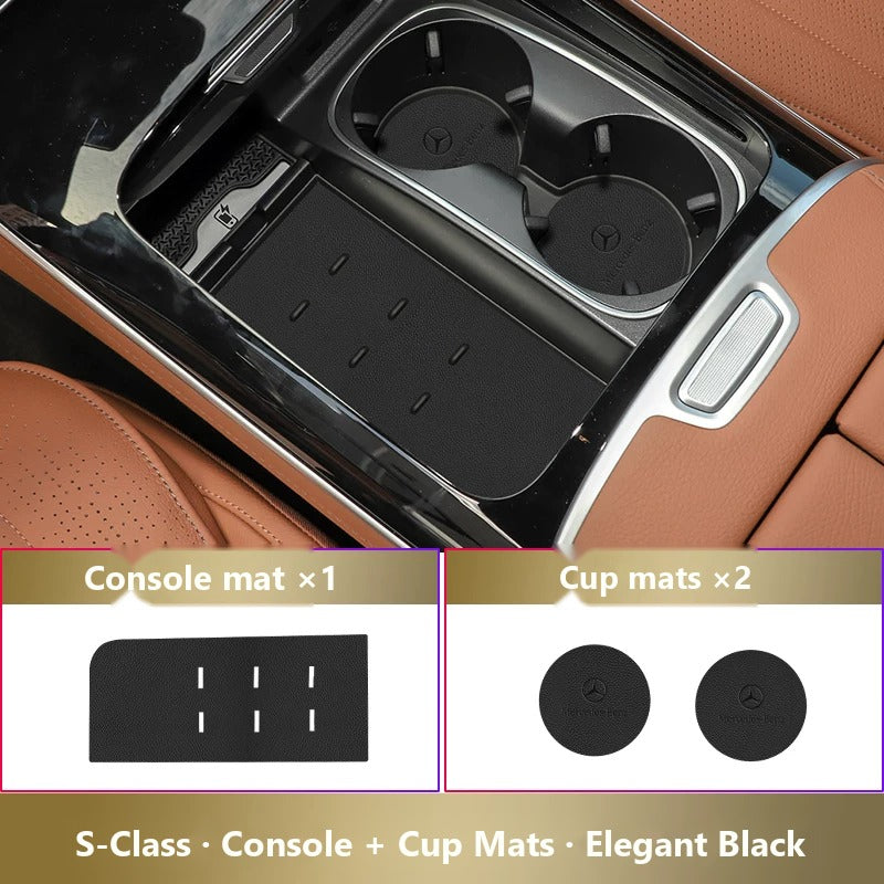 Mercedes-Benz leather console and cup holder mats