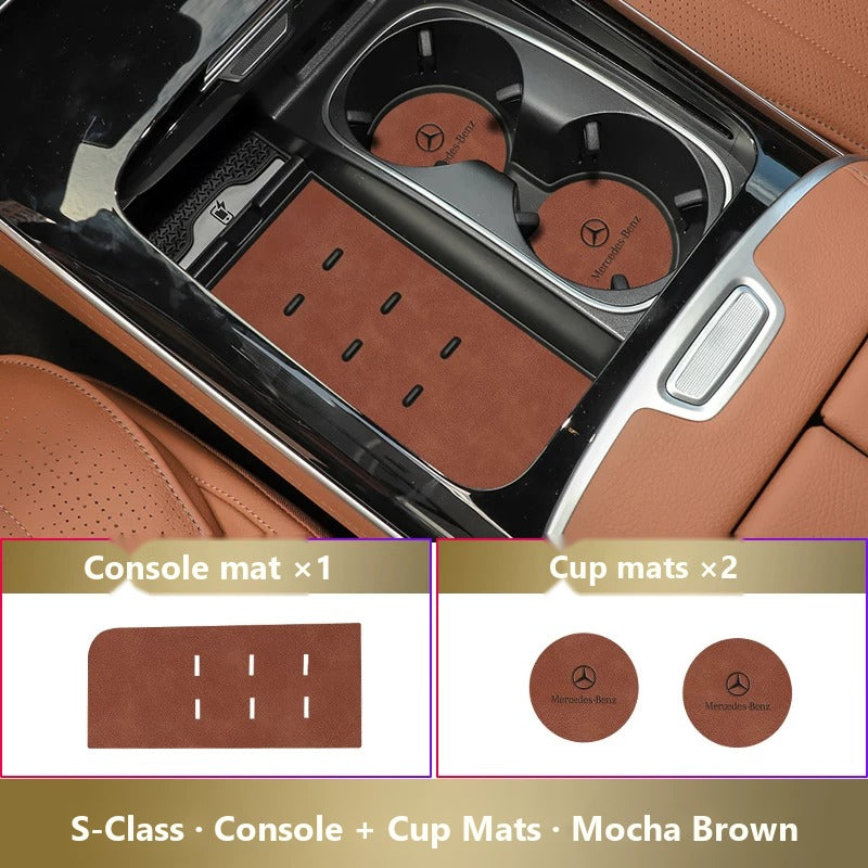 Mercedes-Benz leather console and cup holder mats