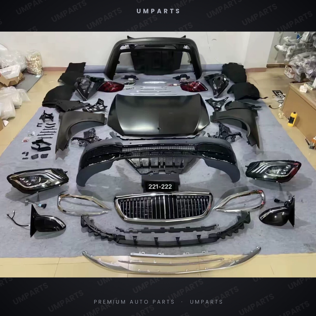 Mercedes-Benz S-Class W221 (2006–2013) to W222 S63 AMG (2018–2020) Conversion Body Kit – Bonnet, Fenders, Bumpers, Boot Lid, AMG Grille, Headlights & Taillights