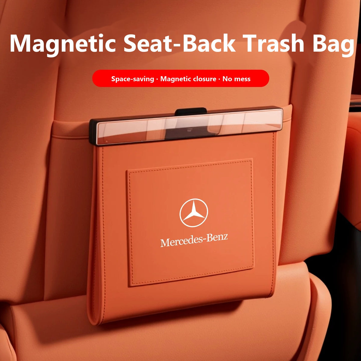 Magnetic seat-back trash bag for Mercedes-Benz