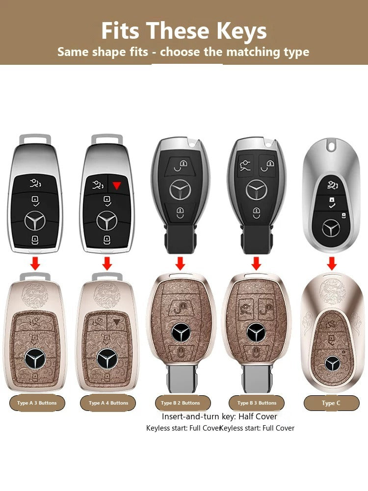 Mercedes-Benz Engraved Alloy Leather Key Case – Classic Smart Key