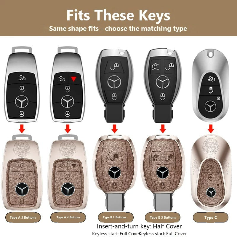 Mercedes-Benz Engraved Alloy Leather Key Case – Classic Smart Key