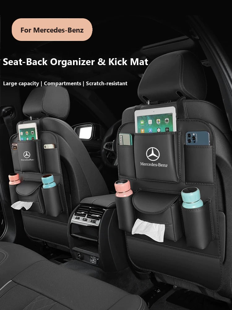 Seat-back organizer and kick mat for Mercedes-Benz