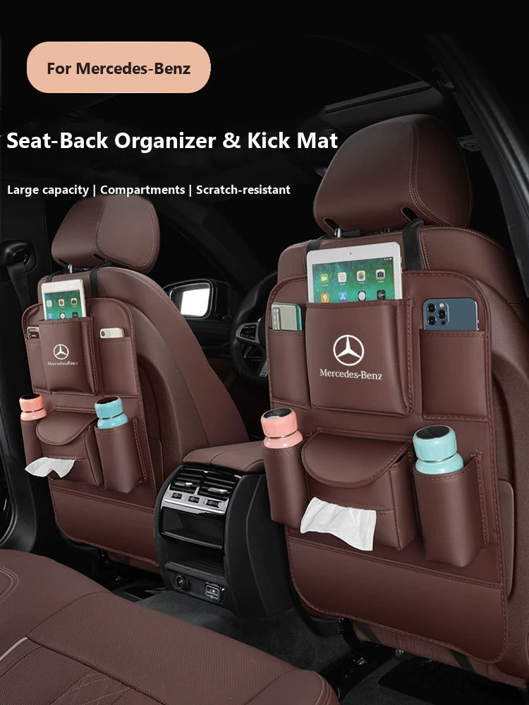 Seat-back organizer and kick mat for Mercedes-Benz