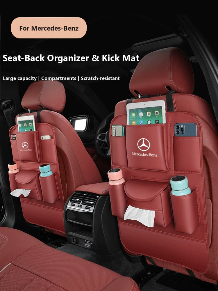 Seat-back organizer and kick mat for Mercedes-Benz