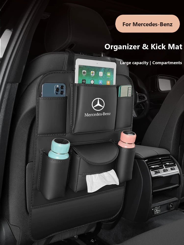 Seat-back organizer and kick mat for Mercedes-Benz