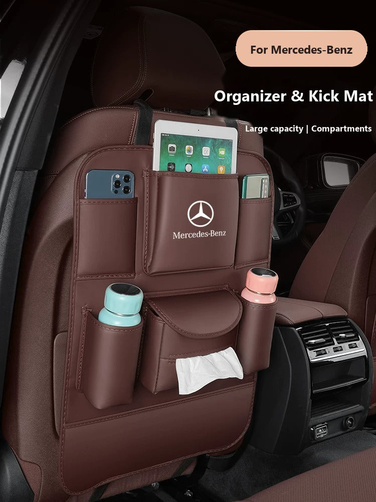 Seat-back organizer and kick mat for Mercedes-Benz