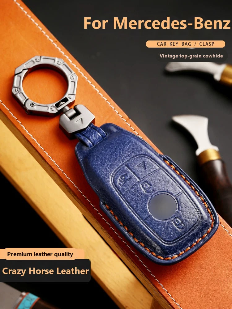 Mercedes-Benz Full-Cover Crazy Horse Leather Key Case – Classic Smart Key