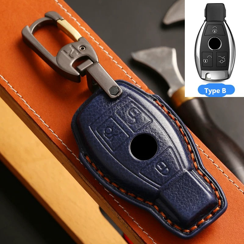 Mercedes-Benz Full-Cover Crazy Horse Leather Key Case – Classic Smart Key