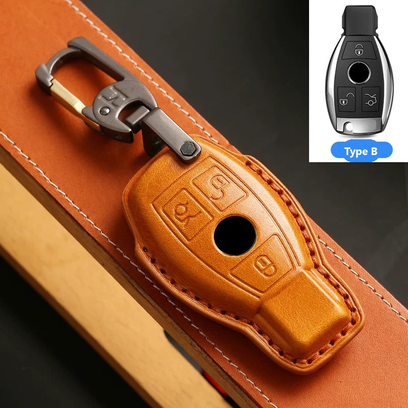 Mercedes-Benz Full-Cover Crazy Horse Leather Key Case – Classic Smart Key