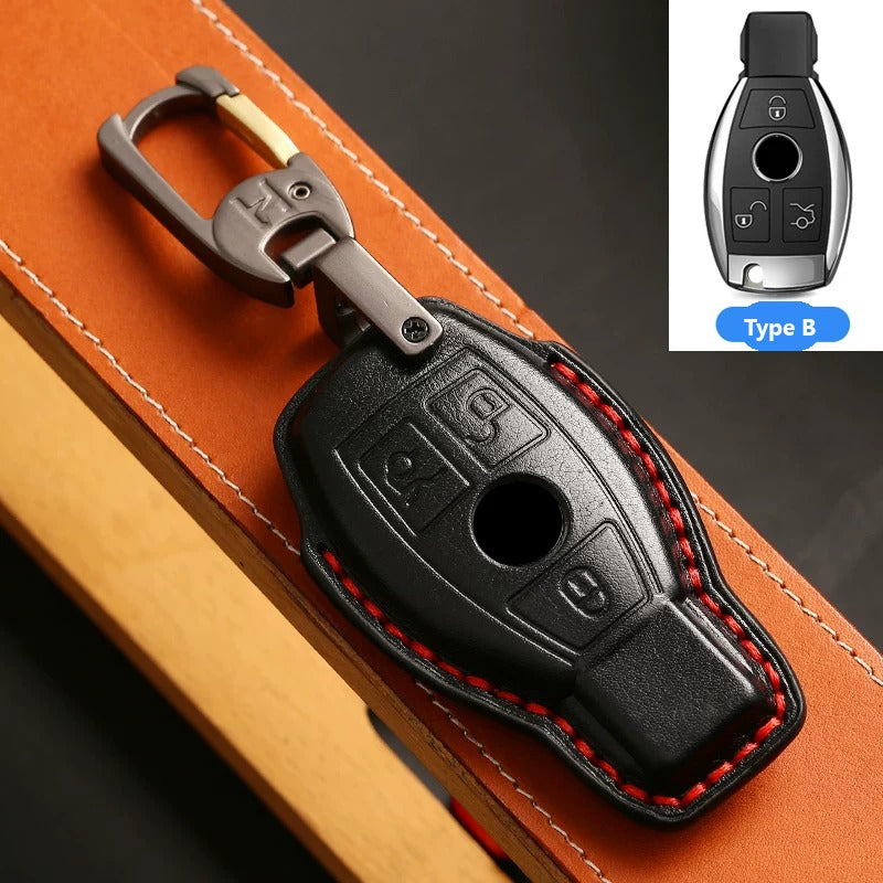 Mercedes-Benz Full-Cover Crazy Horse Leather Key Case – Classic Smart Key