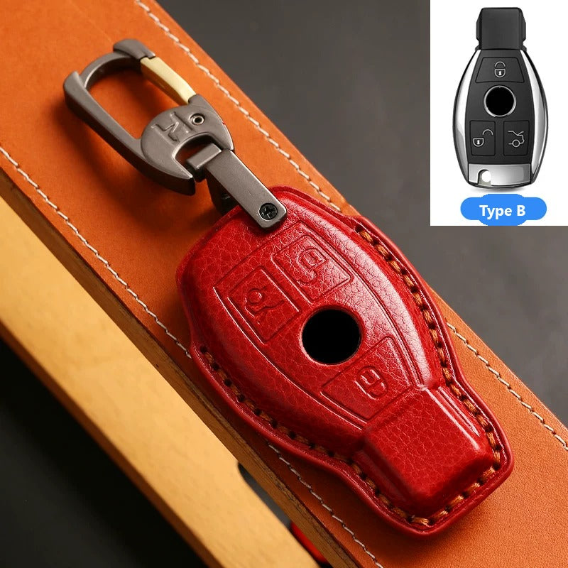 Mercedes-Benz Full-Cover Crazy Horse Leather Key Case – Classic Smart Key