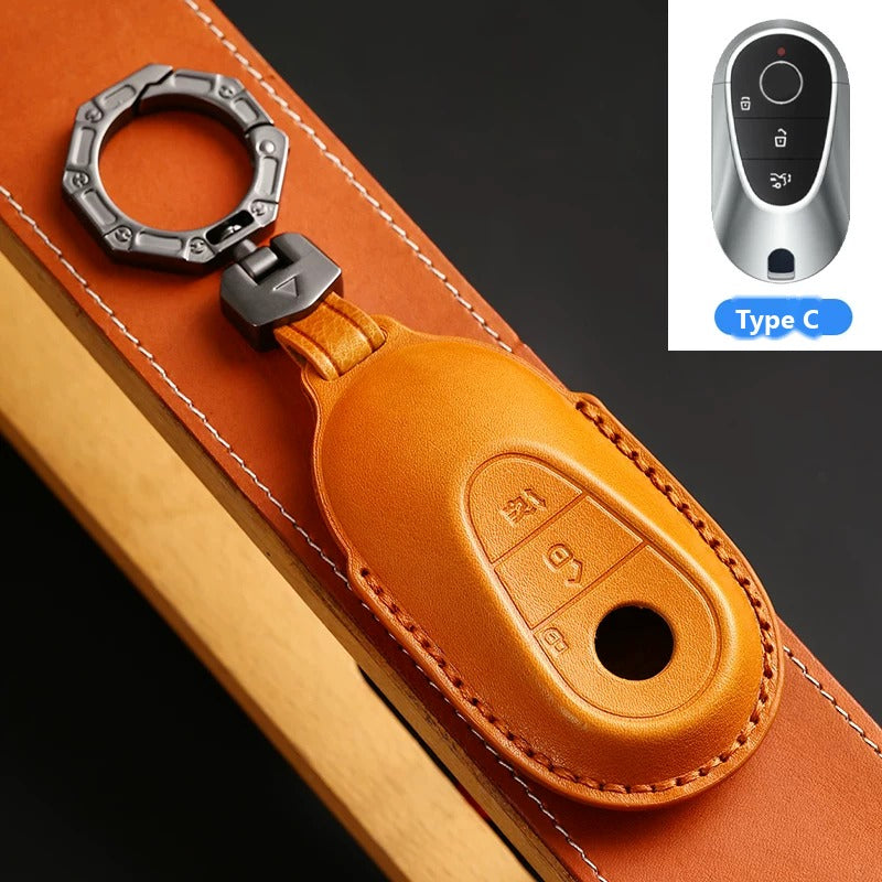 Mercedes-Benz Full-Cover Crazy Horse Leather Key Case – New Oval Smart Key