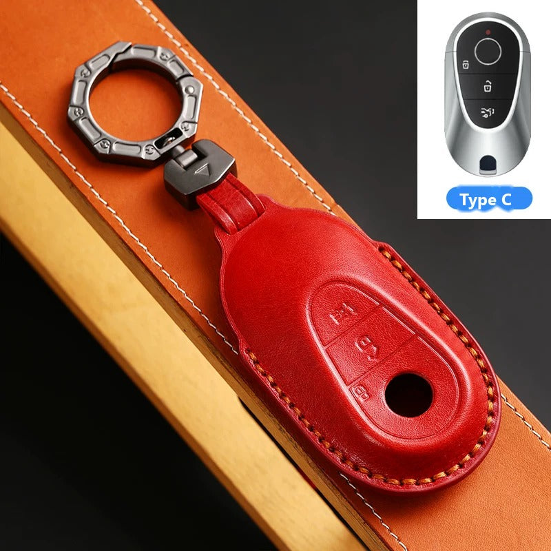 Mercedes-Benz Full-Cover Crazy Horse Leather Key Case – New Oval Smart Key