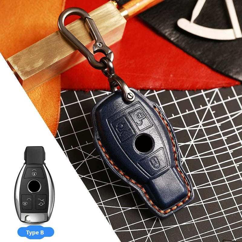 Mercedes-Benz Full-Cover Crazy Horse Leather Key Case – Classic Smart Key