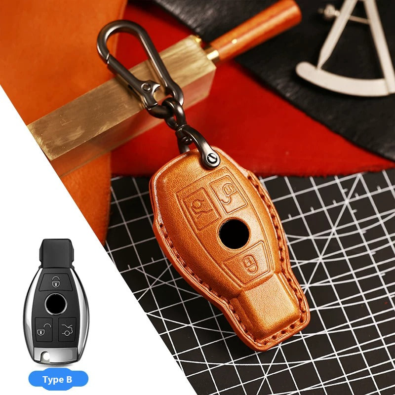 Mercedes-Benz Full-Cover Crazy Horse Leather Key Case – Classic Smart Key