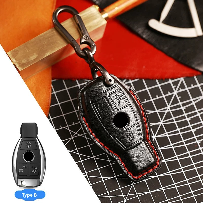 Mercedes-Benz Full-Cover Crazy Horse Leather Key Case – Classic Smart Key