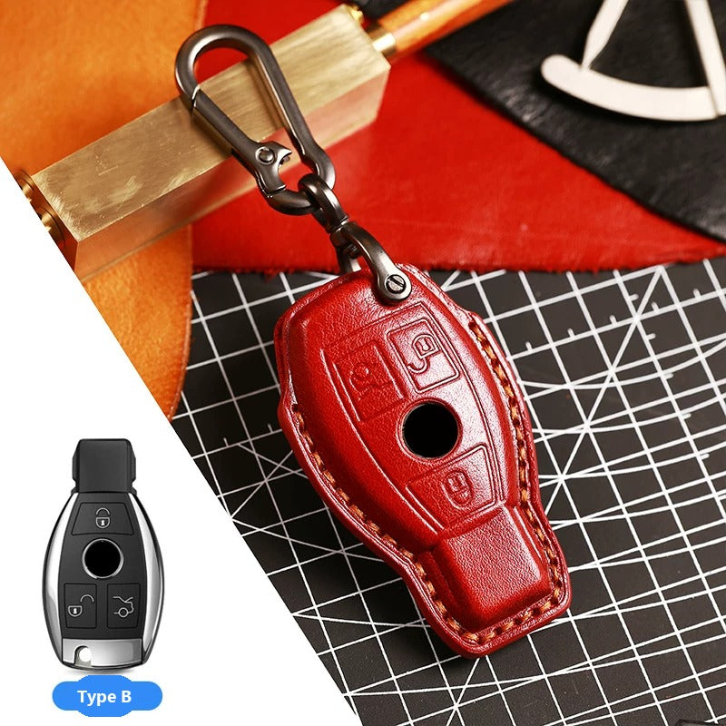 Mercedes-Benz Full-Cover Crazy Horse Leather Key Case – Classic Smart Key