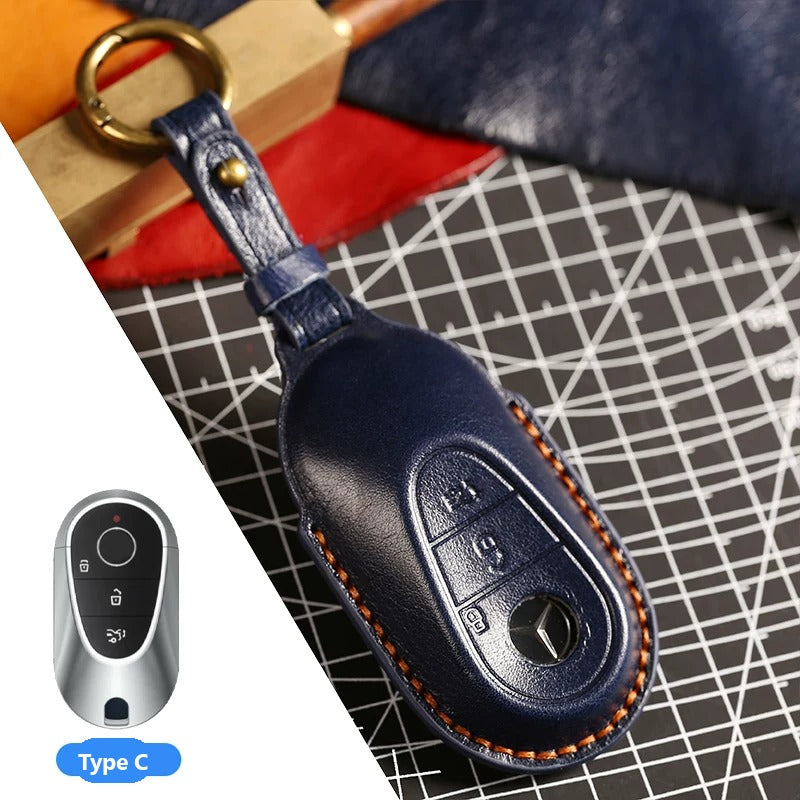 Mercedes-Benz Full-Cover Crazy Horse Leather Key Case – New Oval Smart Key
