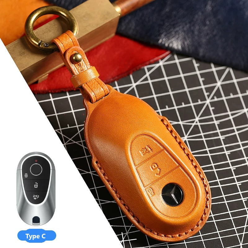 Mercedes-Benz Full-Cover Crazy Horse Leather Key Case – New Oval Smart Key