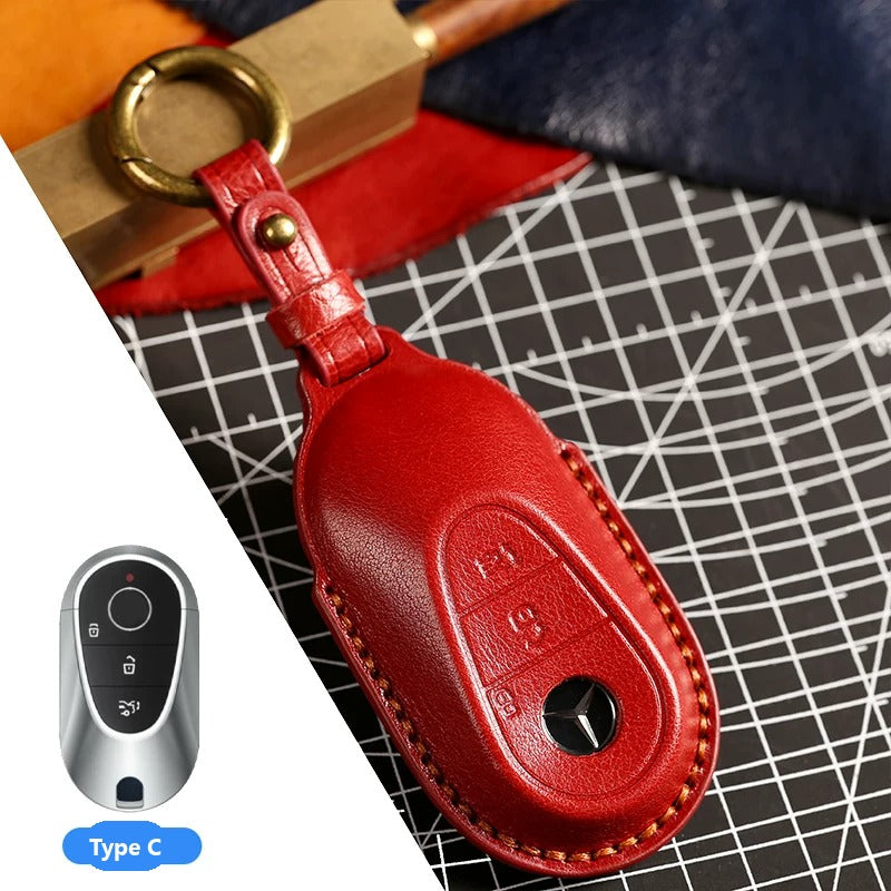 Mercedes-Benz Full-Cover Crazy Horse Leather Key Case – New Oval Smart Key
