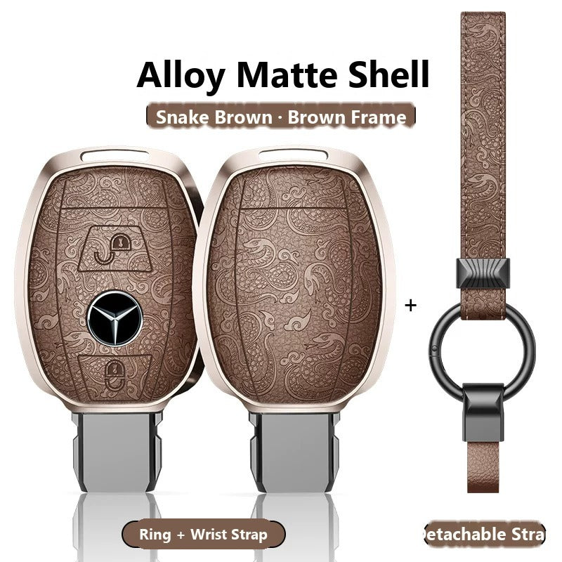 Mercedes-Benz Engraved Alloy Leather Key Case with Wrist Strap – Classic Smart Key