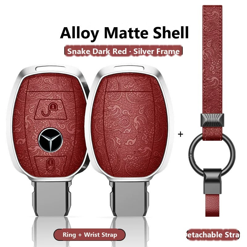 Mercedes-Benz Engraved Alloy Leather Key Case with Wrist Strap – Classic Smart Key