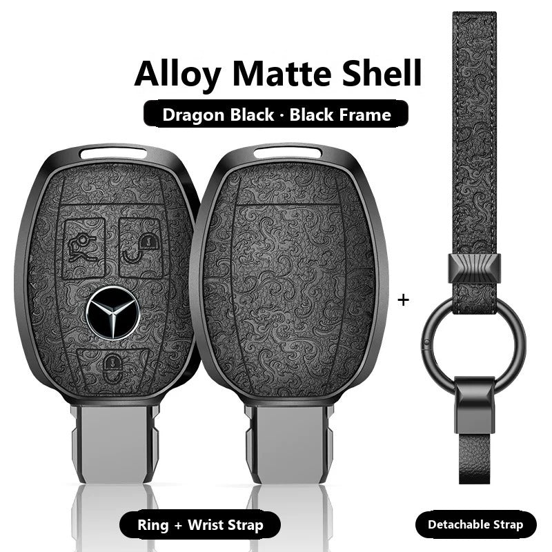 Mercedes-Benz Engraved Alloy Leather Key Case with Wrist Strap – Classic Smart Key