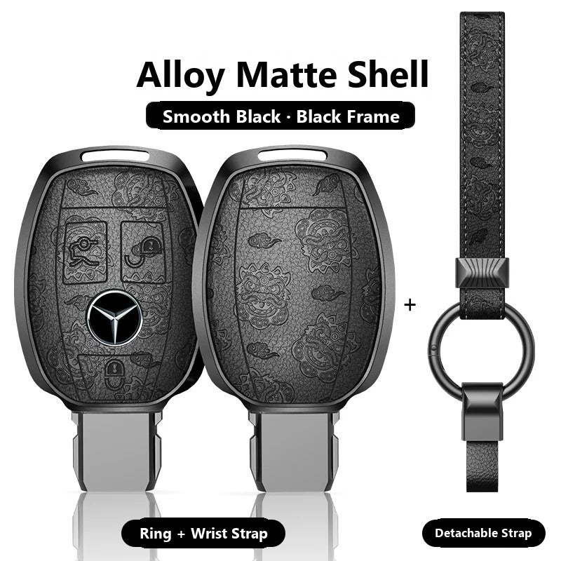 Mercedes-Benz Engraved Alloy Leather Key Case with Wrist Strap – Classic Smart Key