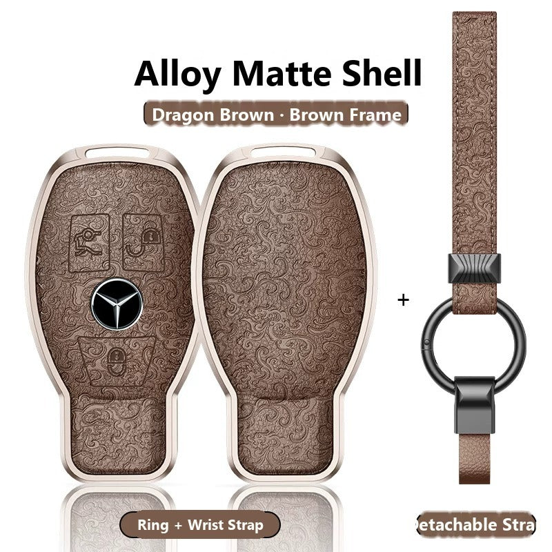 Mercedes-Benz Engraved Alloy Leather Key Case with Wrist Strap – Classic Smart Key