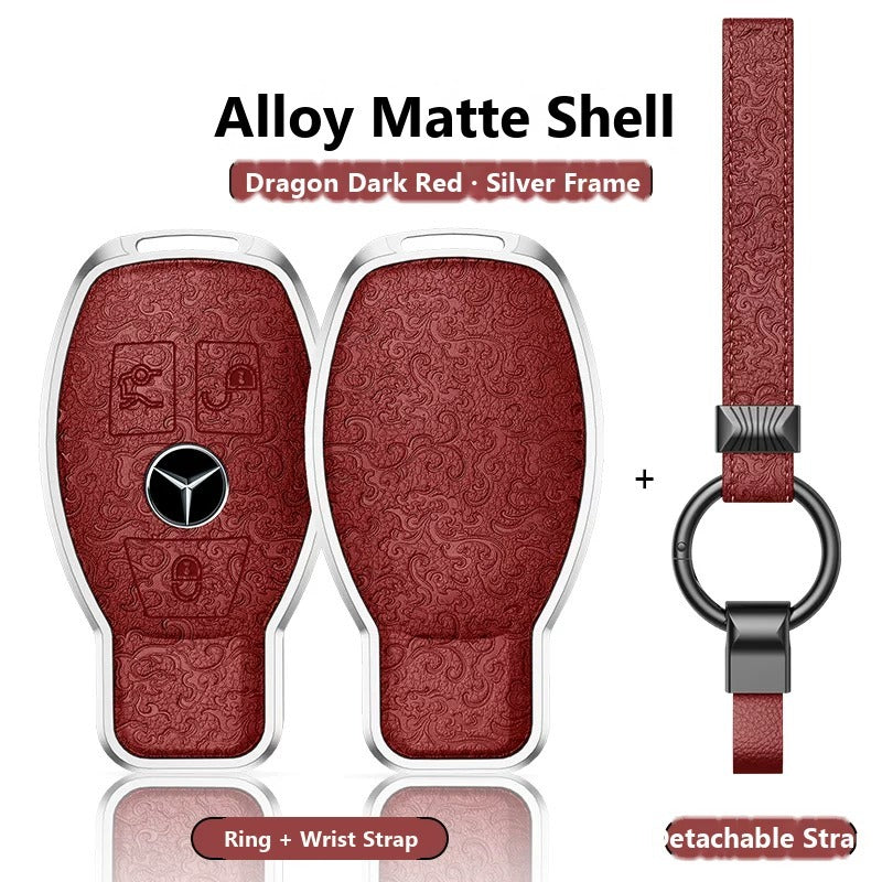 Mercedes-Benz Engraved Alloy Leather Key Case with Wrist Strap – Classic Smart Key
