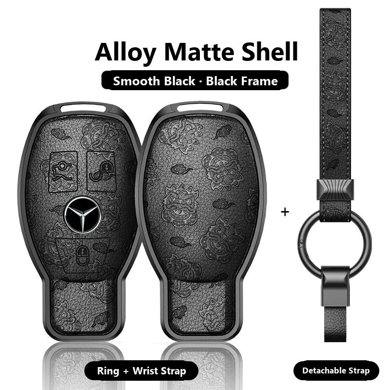 Mercedes-Benz Engraved Alloy Leather Key Case with Wrist Strap – Classic Smart Key