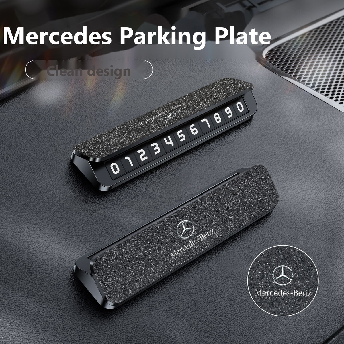 Mercedes leather parking phone number plate