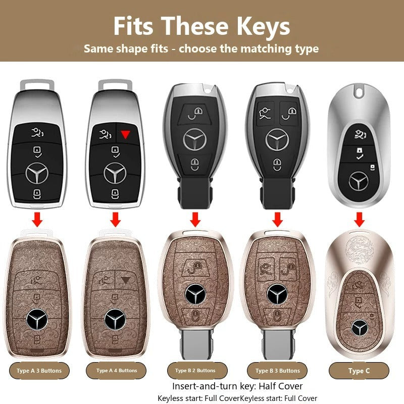Mercedes-Benz Engraved Alloy Leather Key Case with Wrist Strap – Rectangular Smart Key